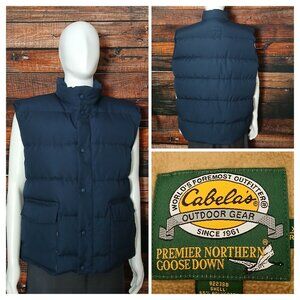 Cabelas Insulated Vest XL Northern Goose Down Navy Blue Fleece Lined Pockets